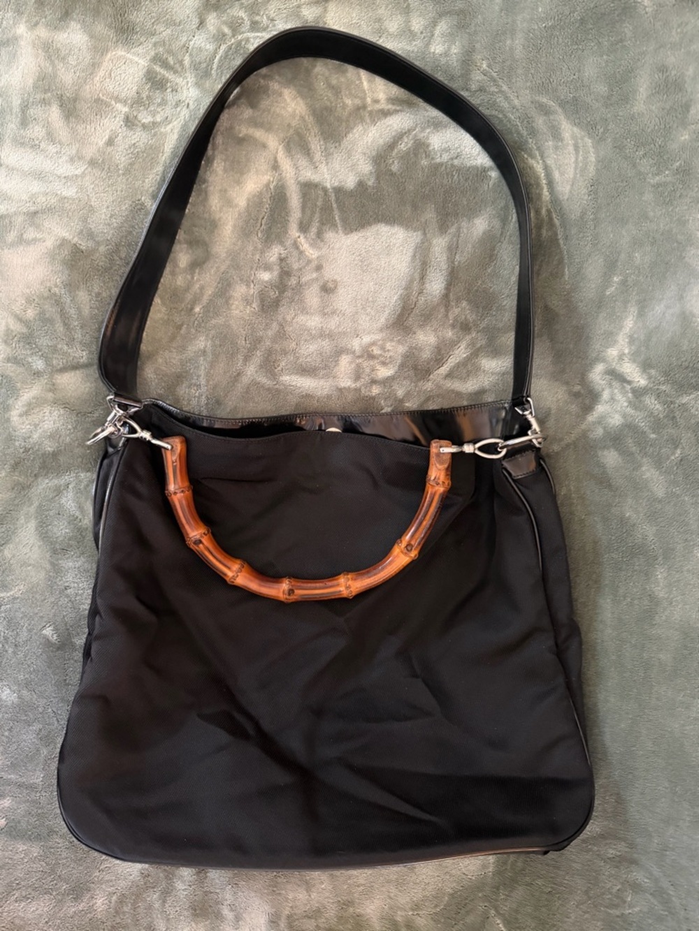 Authentic Vintage Gucci Black Shoulder Bag with Bamboo Handle